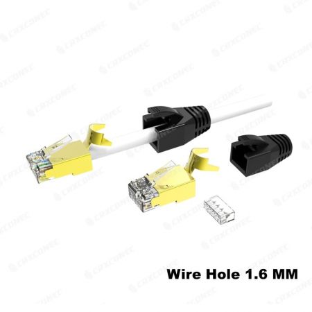 UL Listed Golden Cat.6A STP RJ45 Connector With Tail Design 1.6MM